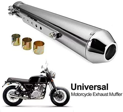 Chrome Motorcycle Tapered Exhaust Pipe Muffler Slip-On Cafe Racer Chopper