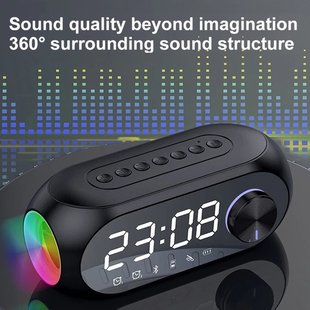 Bluetooth 5.0 Digital Double Alarm Clock LED Smart Wireless Music Player Speaker