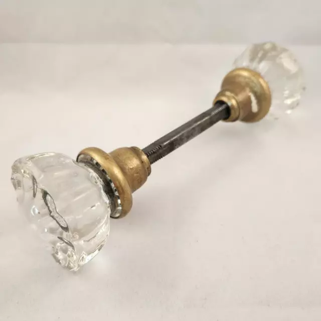 Vintage 12 Point Crystal Glass Door Knobs Pair with Brass on Square Spindle