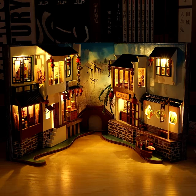 DIY MINIATURE BOOK Nook Dollhouse Kit Wooden Shelf Insert Model for