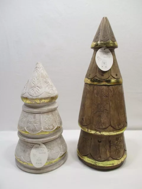 Anthropologie Set of 2 Large & Small Lowell Wood Tree Candles Rustic Boho Decor
