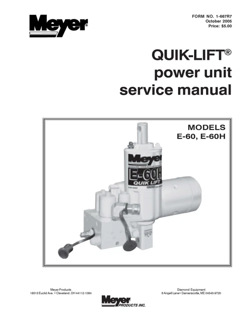 Service Manual E-60 E-60H Meyer Snow Plow Pump Models E60MP