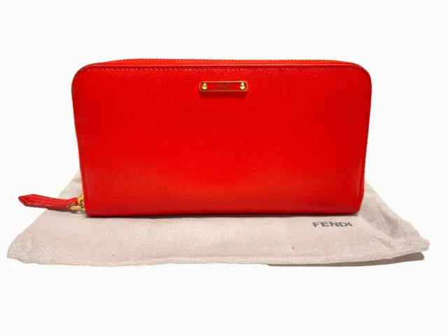 FENDI Zip-Around Long Wallet Leather Zippy RED Vermilion Women