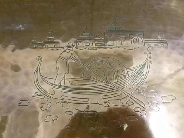 Arts & Crafts Beaten & Engraved Copper Tray Signed by Harold Holmes Length 18.5" 2