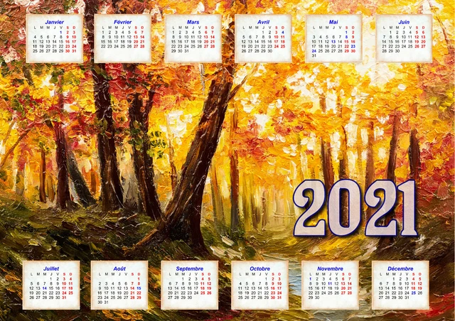 CALENDRIER 2024 PEINTURE paysage automne affiche plastifiée 30 x 40 cm