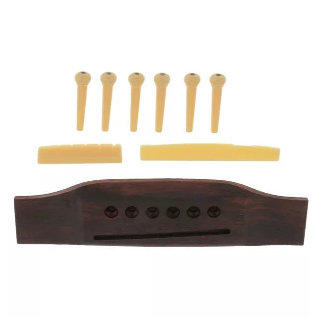 Set of 6 String Acoustic Guitar Rosewood Bridge Plastic Bone Pins Saddle Nut