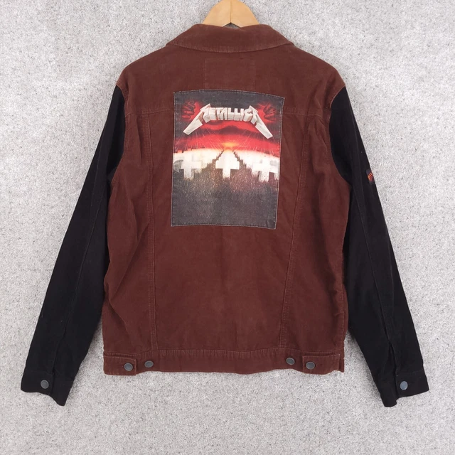 Billabong Metallica Jacket Mens Medium Brown Black Corduroy Rock Band Music