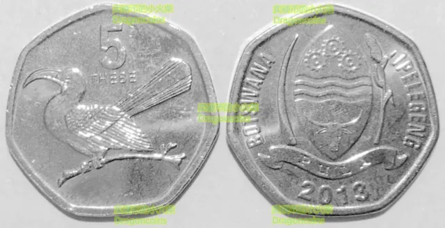 Botswana 5 thebe 2013 The Toucan hornbill bird 18mm Steel Coin UNC