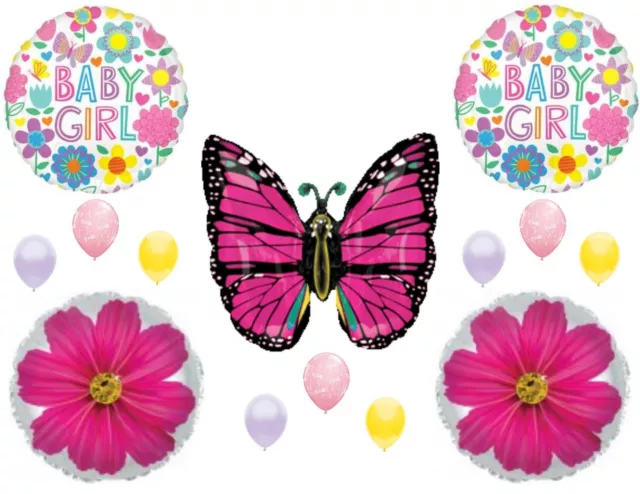 It's A Girl Pink Butterfly and Daisy shower balloons decorations supplies Flower