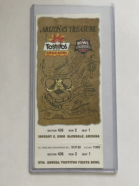 2008 Fiesta Bowl Full Mint Ticket Stub - West Virginia v. Oklahoma
