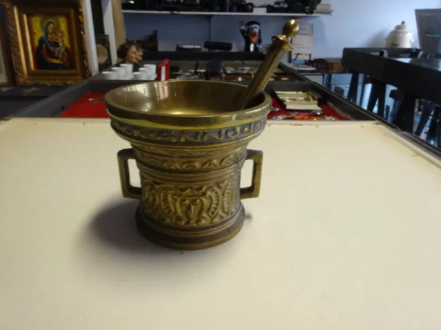 Großer Antiker Bronze / Messing Apotheken Mörser mit Stößel / Pistill 5,3 KG