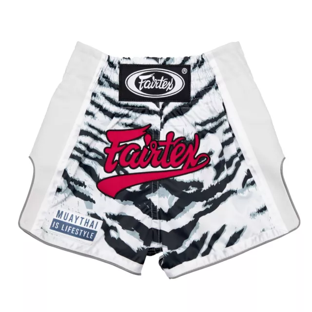 Fairtex Kids Muay Thai Kick Boxing Shorts White Tiger 4-6