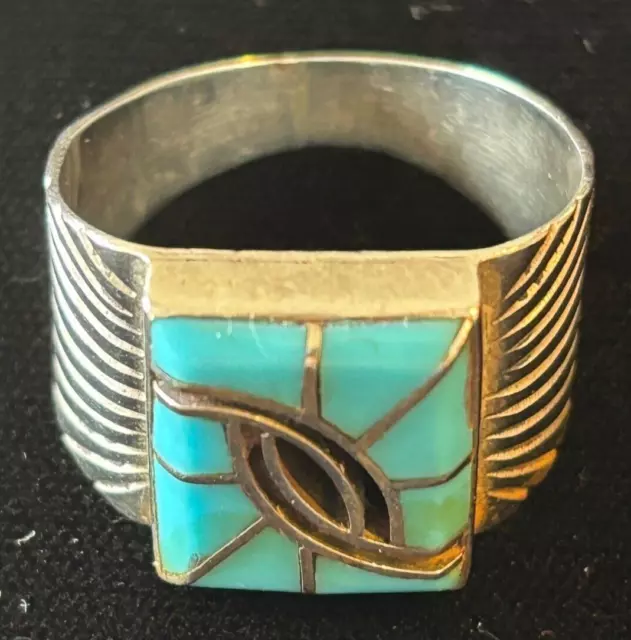 Vintage Native American Sterling Silver Turquoise Ring Size 11.75