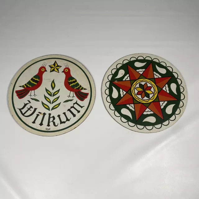 2 Vintage Jacob Zook Hex Signs WILKUM- Welcome Sign - Pennsylvania Dutch Design