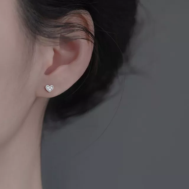 1Pair Simplicity Mini Asymmetrical Design Hollow Diamond Heart Earrings Jewe BII