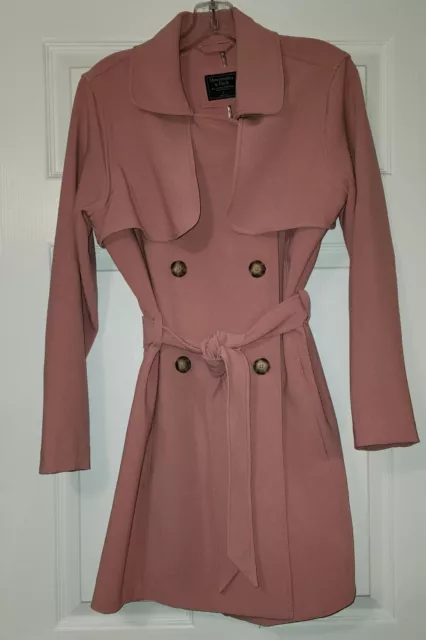 Abercrombie & Fitch Women’s Dusty Rose Drapey Trench Coat! Size Large Pea Coat