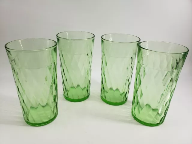 Vaseline Glass Tumbler set of 4 Vintage Glasses 12oz Strong Glow