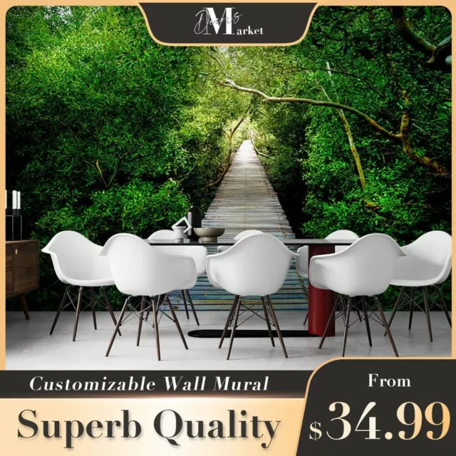 Wooden Path Forest Forest Green 3D Wall Mural Designer Removable Wallpaper Mural