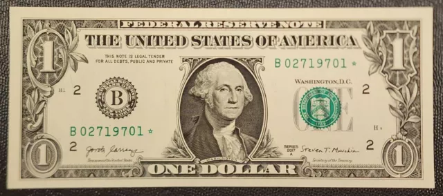 Uncirculated 2017 A One Dollar ($1) *STAR* Note-Sequential Available, B District