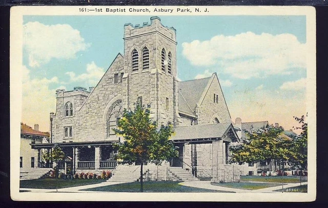 VTG Postcard Antique 1915-30, 1st First Baptist Church, Asbury Park, New Jersey