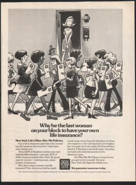 New York Life Insurance 1977 Print Ad Embarrassed Woman in Doorway