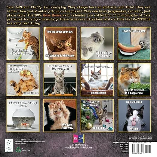 MIAU MEMES 2024 Calendario de Pared Nuevo & Oficial3612 EUR 14,72