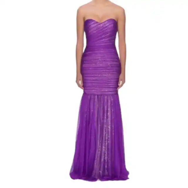 NWT La Femme Purple Strapless Sequin Gown Sz 8