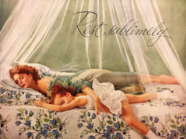 1955 Koylon Foam US Rubber Co Vintage Print Ad Mom & Daugher Taking a nap in Bed