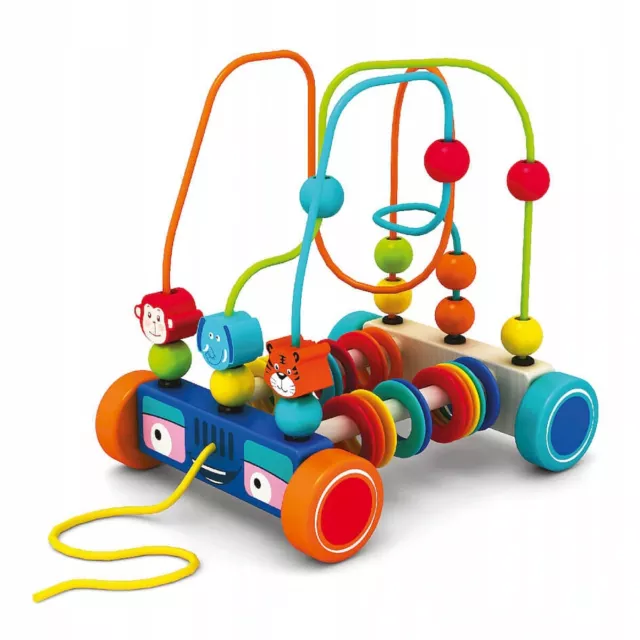 Wooden Toy Car Pull Along Bead Maze Shape Sorter Blocks Toddler Educational Play