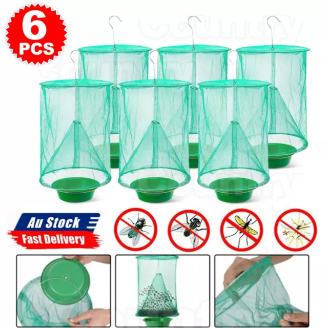 Reusable 6 Pack Fly Trap Insect Killer Net Cage Trap Ranch Pest Hanging Catcher 2