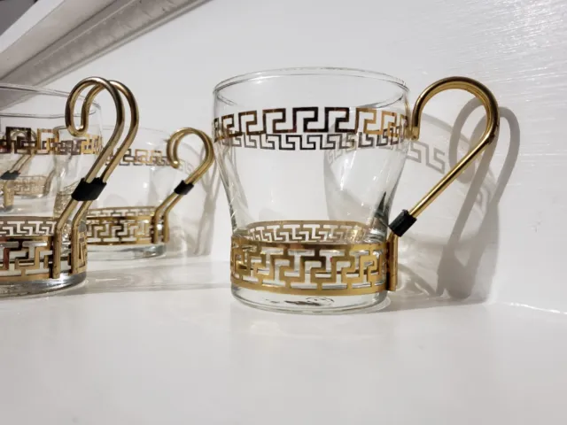 (8) Vintage Libbey GREEK KEY Coffee / Espresso Cups With Gold Filigree Handles 3