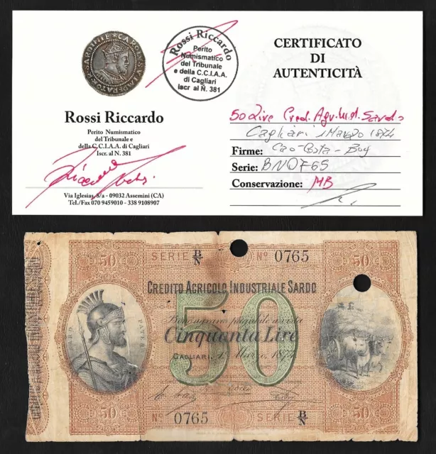 Italia - Biglietto Lire 50 Credito Agricolo Industriale Sardo Cagliari 1874