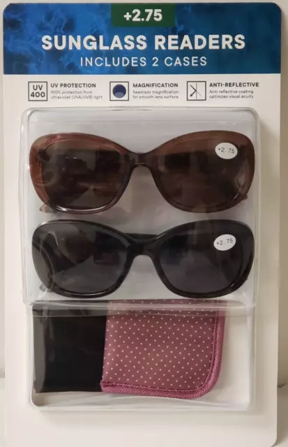 Gafas de sol bifocales 2 piezas 400 UV Protect Gafas de sol piscina playa lectores 2,75 nuevas caja B