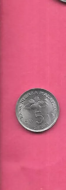 Malaysia Km50 2011 Uncirculated-Unc Mint Old Vintage 5 Sen  Coin