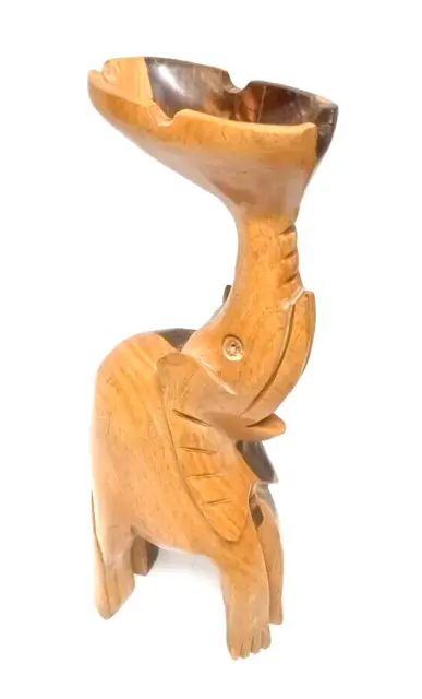 Elephant Hand Carved Teak Wood Figurine Wooden Sculpture Vintage Ashtray
