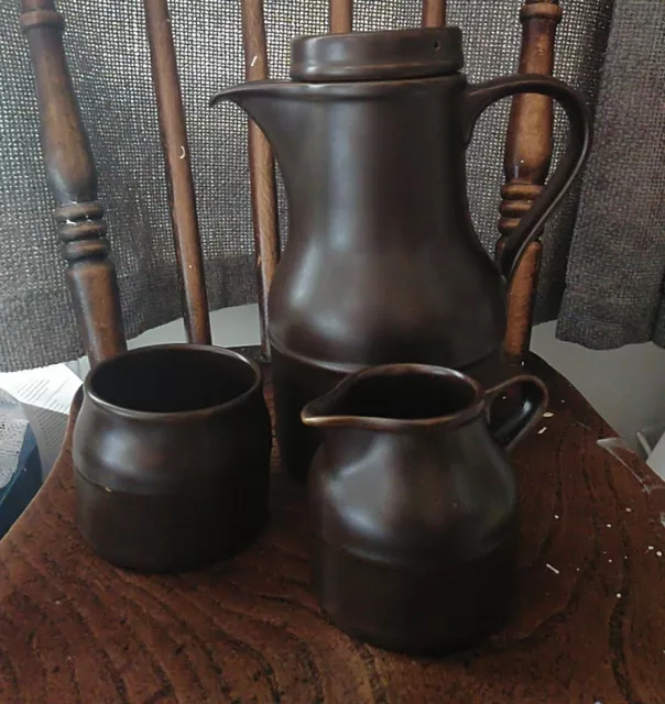 Beautiful Dark Brown Kilncraft Coffee Pot, Milk Jug And Sugar Bowl Set