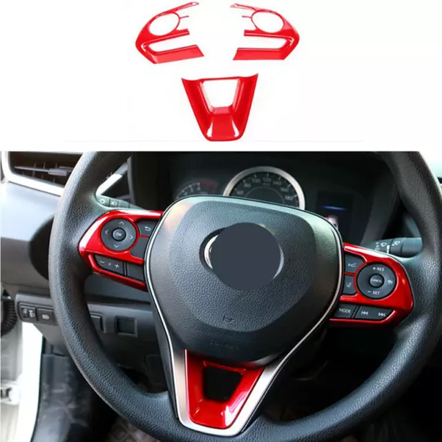 Red ABS Steering Wheel Decor Frame Trim 3PCS For Toyota Corolla 2019-2023