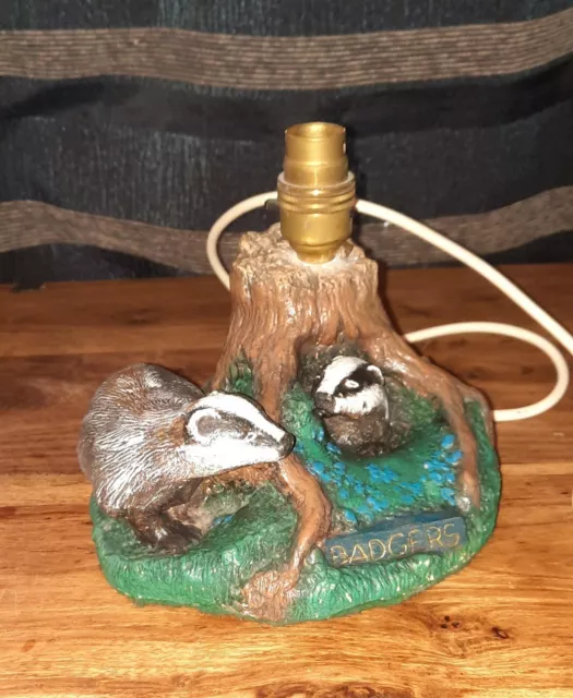 Unusual, Kitsch, Cute Table Lamp Badgers Around A Tree Stump