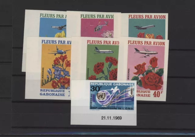 S44470 Gabun MNH Flugzeuge Flowers Ein 7v Ungezähnt