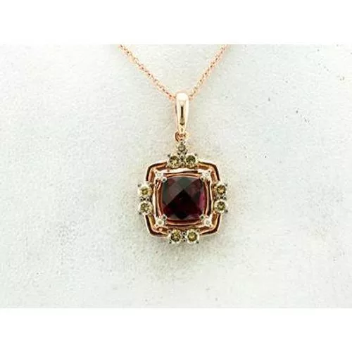 LeVian 14K Rose Gold Rhodolite Garnet Chocolate Diamond 1.96 ct Pendant Necklace