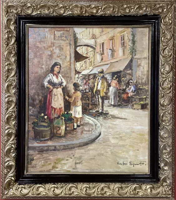 quadro dipinto a olio su tela paesaggio con cornice in stile antico vintage 900