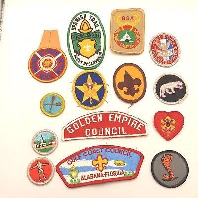 Boy Scout BSA patches Lot of 14 total, some cloth, leather, Spanish trail water
