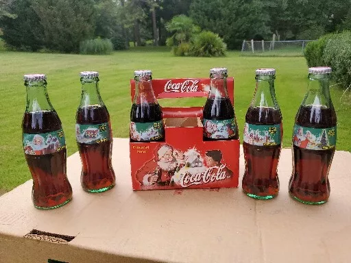 complete set of 6 Coca-Cola glass bottles ACL "CHRISTMAS 2000 Mexico Christmas
