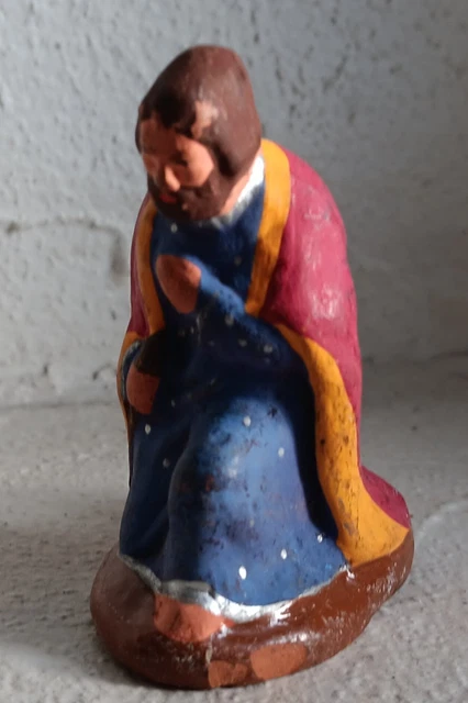 Ancien Santon Provençal Pêcheur – Terre Cuite Et Fer, Pour Crèche De Noël – Vintage