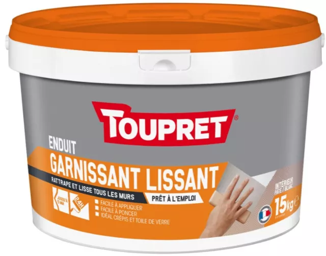 Enduit garnissant lissant rattrape et lisse les murs dégradés pâte 15kg TOUPRET