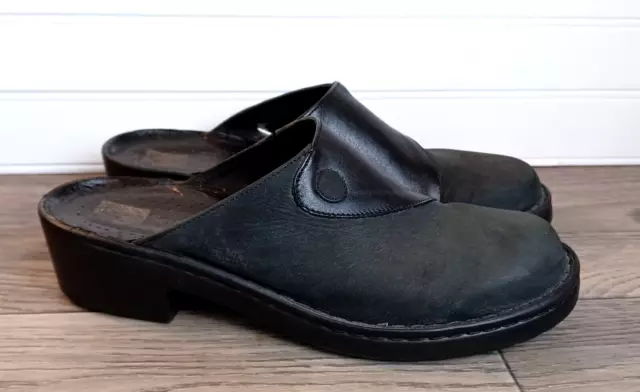 Josef Seibel Black Leather & Suede Slip-On Clogs Mule Comfort Shoes Womens SZ 41