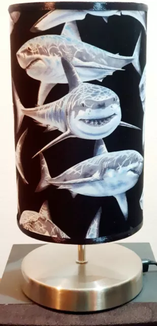 Shark great white touch lamp fabric shade ocean fish with bulb