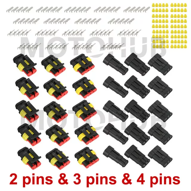 15 Kits 2+3+4 Pins Way Car Auto Sealed Waterproof Electrical Wire Connector Plug