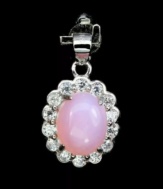 Fine Pink Opal 18" Necklace Sterling Silver Ethiopian Welo Cubic Zirconia Halo