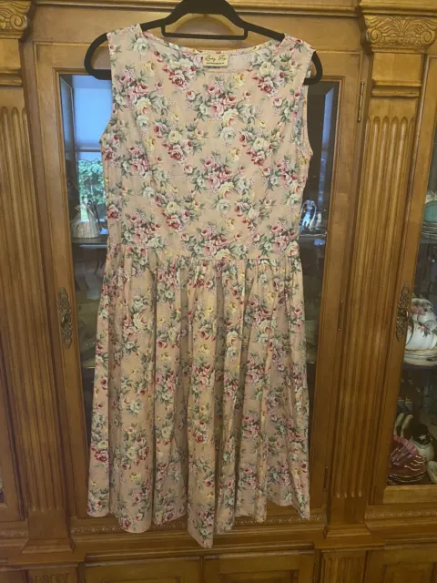 LINDY BOP Sz12 PINK FLORAL Cotton 50s Vintage Style Dress